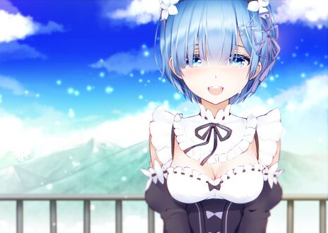 Обои на рабочий стол Rem / Рем со слезами на глазах, персонажи из аниме Re: Zero Kara Hajimeru Isekai Seikatsu / Re: Жизнь с нуля в параллельном мире