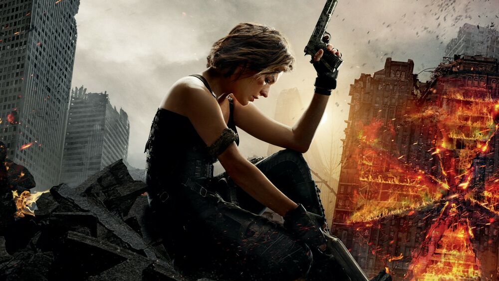 Обои для рабочего стола Мила Йовович / Milla Jovovich, постер к фильму Обитель Зла / Resident Evil