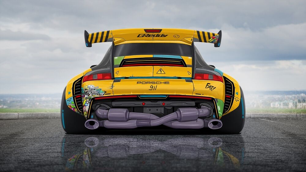 Обои для рабочего стола Концепт спортивного болида на базе Porsche 911 Turbo, желтого цвета