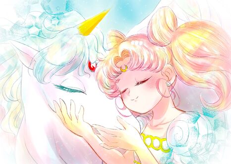 Обои на рабочий стол Chibiusa / Чибиуса и Pegasus / Пегас из аниме Bishoujo Senshi Sailor Moon / Красавица-воин Сейлор Мун