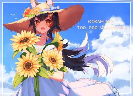 Обои на рабочий стол Мио Оками / Mio Ookami виртуальный ютубер Hololive и персонаж аниме Граффити Холо / Holo no Graffiti