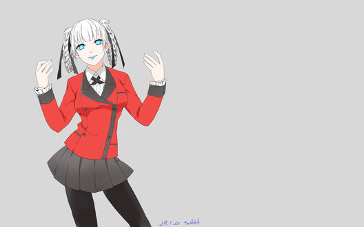 Обои на рабочий стол Kirari Momobami / Кирари Момобами из аниме Kakegurui / Безумный азарт на сером фоне
