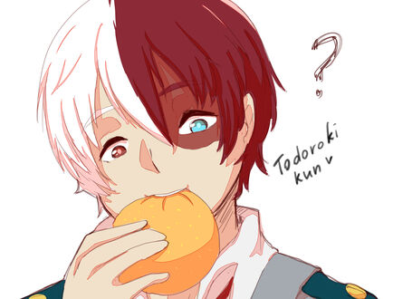 Обои на рабочий стол Shouto Todoroki / Сето Тодороки из аниме Boku no Hero Academia / Моя геройская академия (Todoroki kun) с булочкой