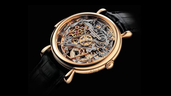 Обои на рабочий стол Наручные часы Vacheron Constantin с черным кожаным ремешком