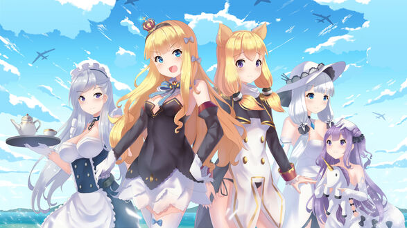 Обои на рабочий стол Персонажи Azur Lane позируют на фоне ясного неба