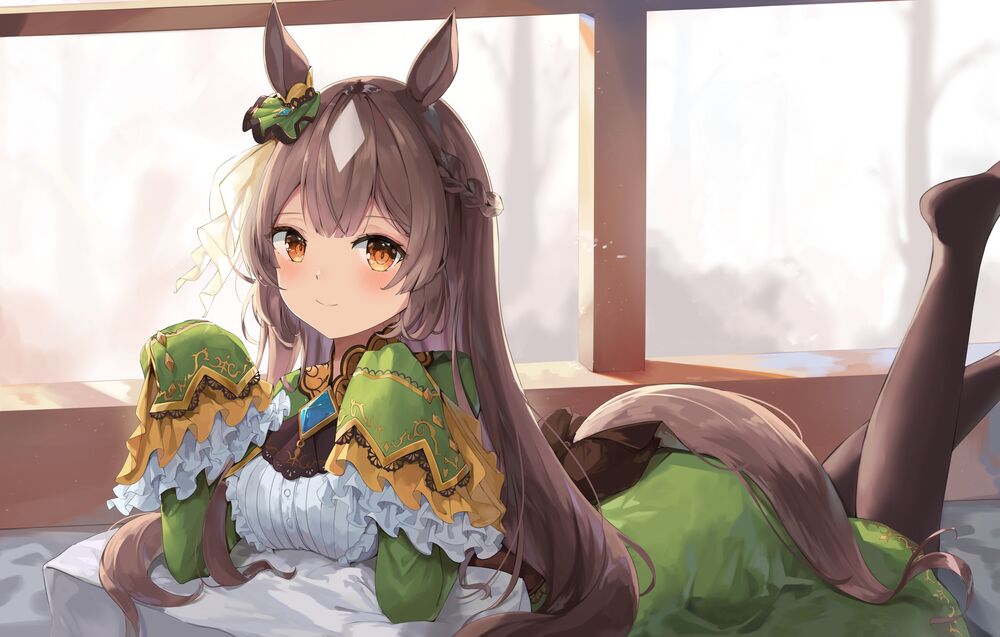 Обои для рабочего стола Satono Diamond в зеленом платье, персонаж из аниме Uma Musume Pretty Derby / Девушки-пони славное дерби