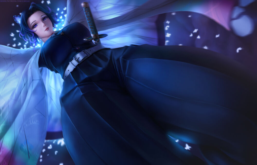 Обои для рабочего стола Синобу Коте / Shinobu Kochou из аниме Клинок, рассекающий демонов / Kimetsu no Yaiba
