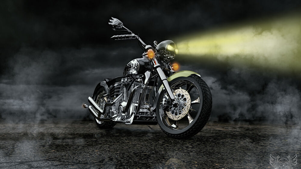 Обои для рабочего стола Yamaha V-Max в ночном тумане на дороге