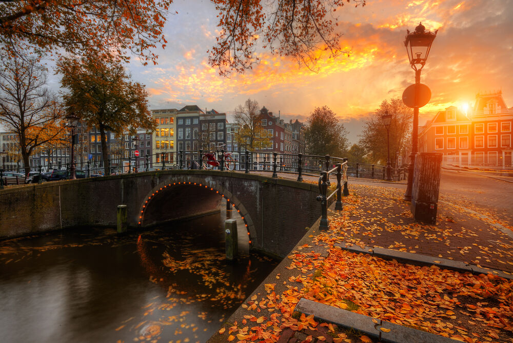 Обои для рабочего стола Утренний туман в Амстердаме Нидерланды / Amsterdam Netherlands