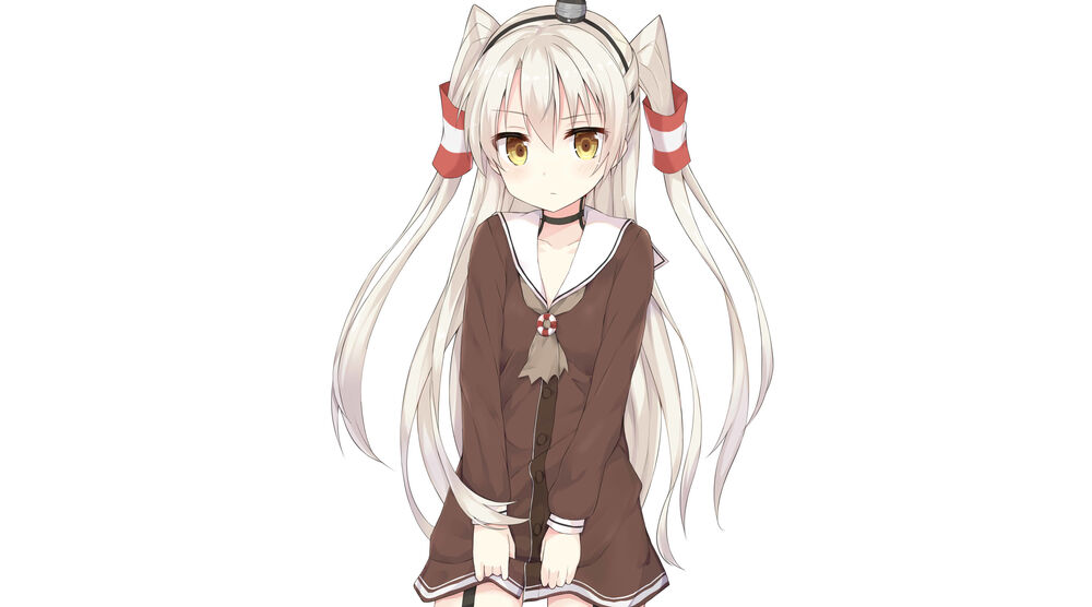 Обои для рабочего стола Amatsukaze / Амацукадзэ из аниме Kantai Collection: KanColle / Флотская коллекция на белом фоне