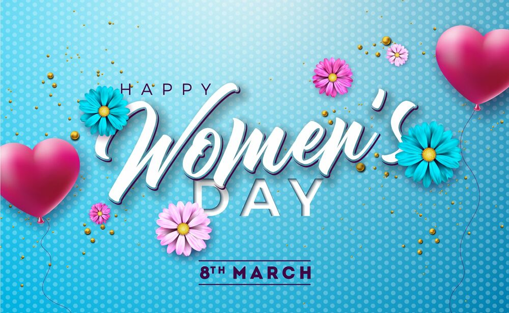 Обои для рабочего стола Цветы и сердечки на голубом фоне (Happy Womens Day 8 march)