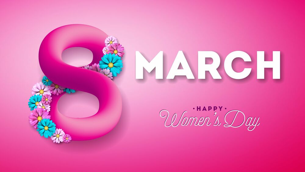 Обои для рабочего стола 8 марта на розовом фоне (8 march Happy Womens Day)
