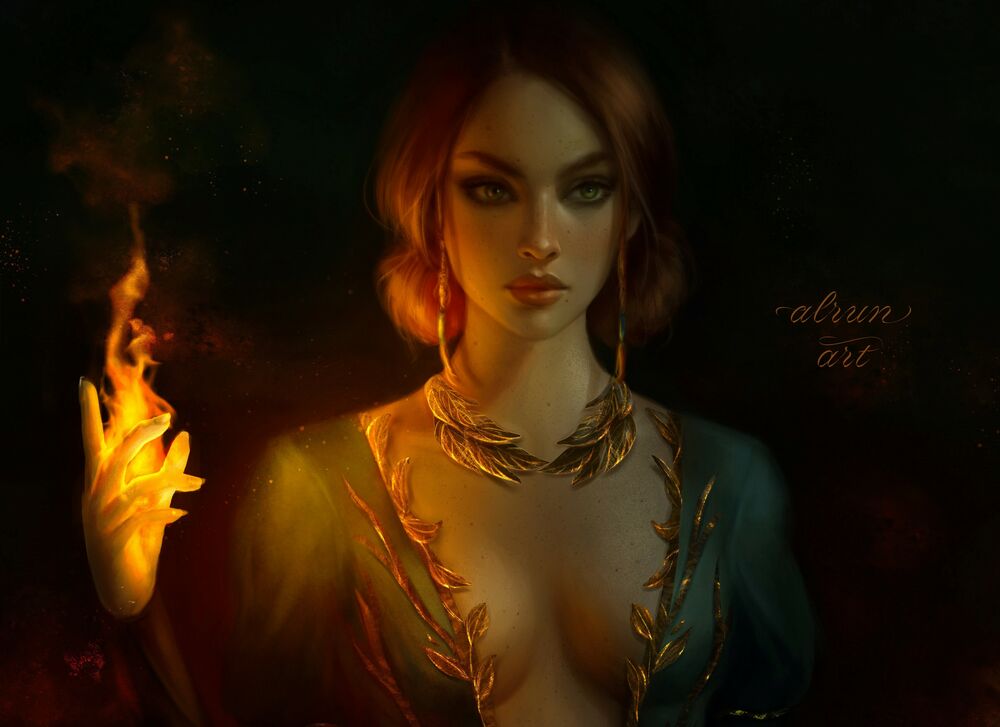 Обои на рабочий стол Triss Merigold / Трисс Меригольд из игры The Witcher  3: Wild Hunt / Ведьмак 3: Дикая Охота с огнем в руке, обои для рабочего  стола, скачать обои, обои бесплатно