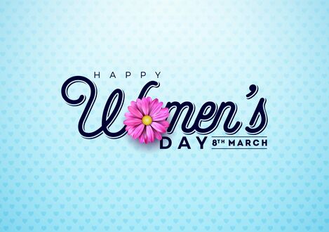 Обои на рабочий стол Надпись с розовым цветком на голубом фоне (March 8th Womens day)