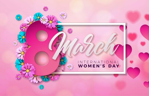 Обои на рабочий стол Надпись на розовом фоне с сердечками (March 8th Womens day wishes)