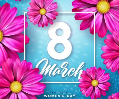 Обои на рабочий стол Розовые цветы на голубом фоне (March 8th Womens day)