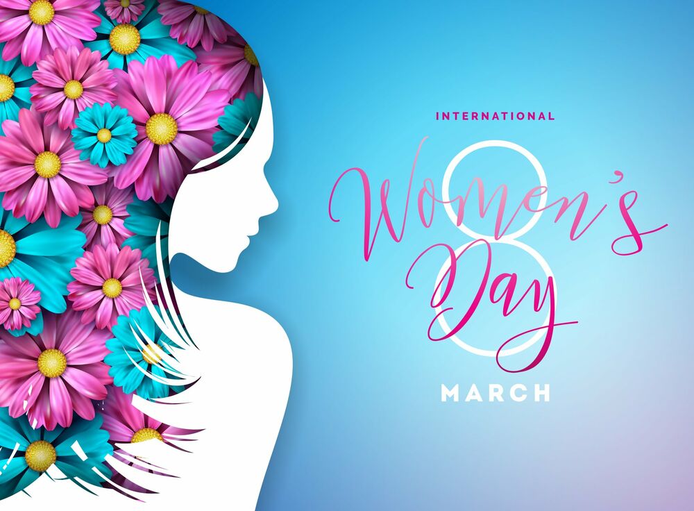 Обои для рабочего стола Девушка с цветами в волосах (International 8th March Womens day)