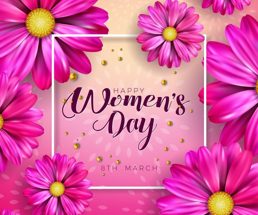 Обои для рабочего стола Розовые с желтым цветы на розовом фоне (March 8th Womens day wishes)