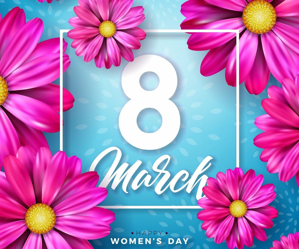 Обои для рабочего стола Розовые цветы на голубом фоне (March 8th Womens day)