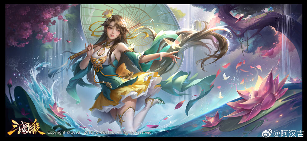 Обои для рабочего стола Xiao Qiao / Сяо Цяо из игры Sanguosha и аниме История трех царств / Yokoyama Mitsuteru Sangokushi стоит в воде