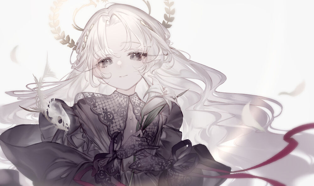 Обои для рабочего стола Тagme / Тагме из игры Chunithm, одетая в черное платье, на белом фоне