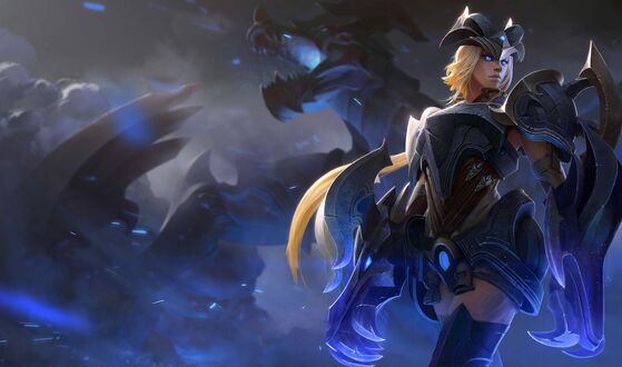 Обои на рабочий стол Полудракон Shyvana / Шивана в образе «Шивана-чемпион», персонаж из игры League of Legends / Лига Легенд