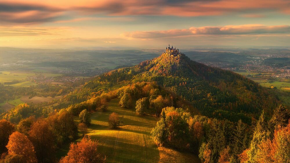 Обои для рабочего стола Панорамный вид на замок Гогенцоллерн / Hohenzollern, Germany / Германия
