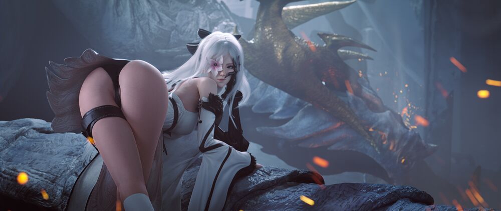 Обои для рабочего стола Zero стоит возле дракона, персонаж из игры Drakengard (Drag-On Dragoon)