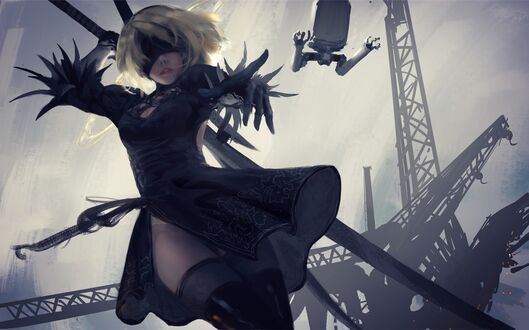 Обои на рабочий стол YoRHa №2 тип B из игры NieR: Automata, by wlop