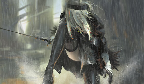 Обои на рабочий стол YoRHa №2 тип B из игры NieR: Automata, by wlop