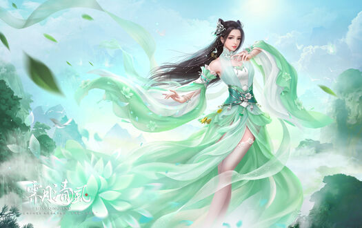 Обои на рабочий стол Bi Yao в светло зеленом платье, персонаж из игры Jade Dynasty (Zhu Xian)
