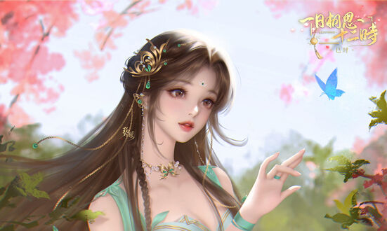 Обои на рабочий стол Бабочка летит к руке Bi Yao, персонаж из игры Jade Dynasty (Zhu Xian)