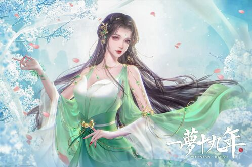 Обои на рабочий стол Bi Yao в красивом светло зеленом платье, персонаж из игры Jade Dynasty (Zhu Xian)