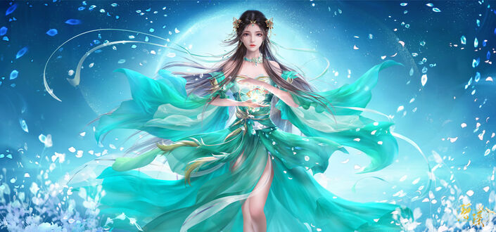 Обои на рабочий стол Bi Yao в красивом зеленом платье, персонаж из игры Jade Dynasty (Zhu Xian)