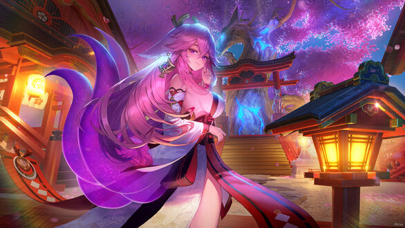 Обои на рабочий стол Yae Miko / Яэ Мико из игры Genshin Impact