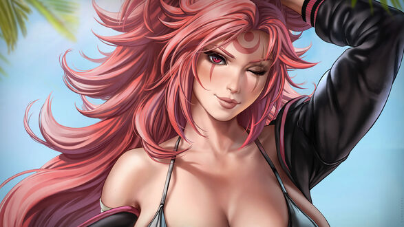 Обои Персонаж Baiken с розовыми длинными волосами из видеоигры Guilty Gear Xrd  на рабочий стол