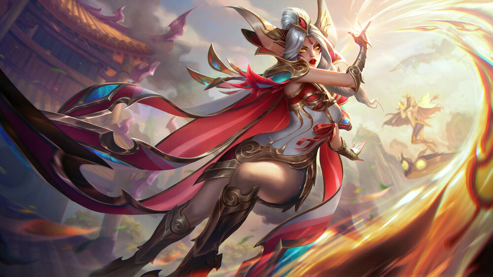 Обои для рабочего стола Xayah / Шая персонаж из видеоигры League of Legends / Лига Легенд во время магического каста