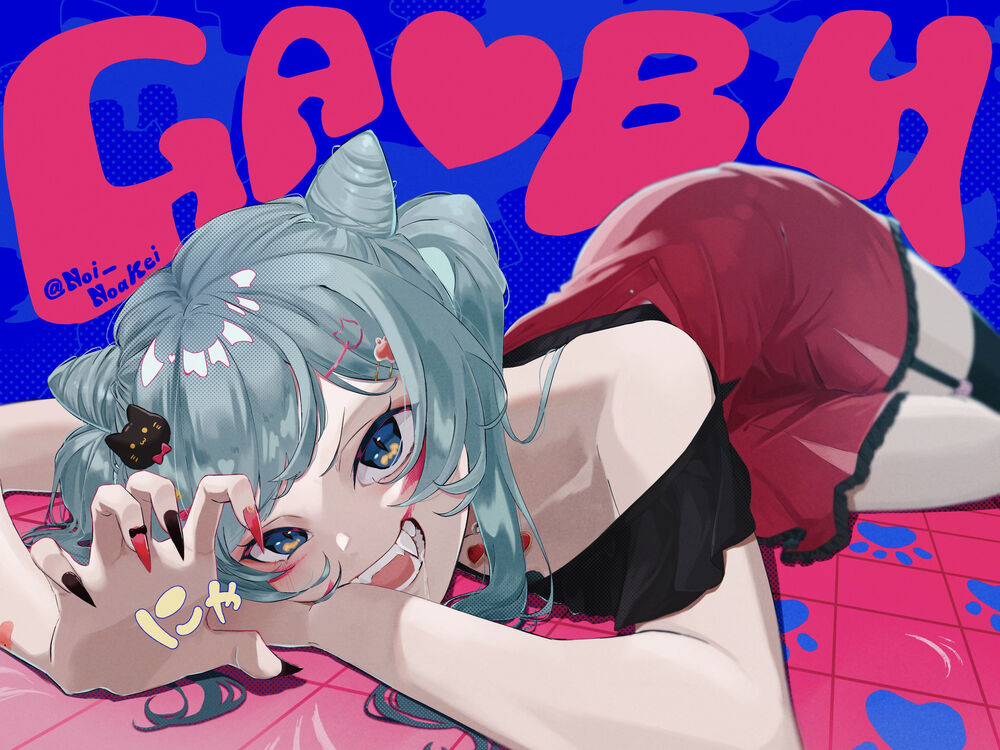 Обои для рабочего стола Vocaloid Hatsune Miku / Вокалоид Хатсуне Мику в образе кошки лежит на полу