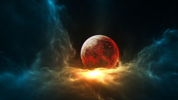 Обои на рабочий стол Кипящая планета во вселенной