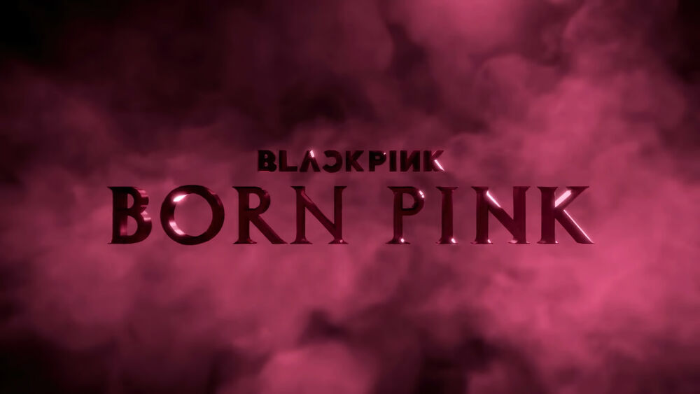 Обои для рабочего стола Обложка музыкального альбома (BLACKPINK - BORN PINK) в розовом дыму на черном фоне