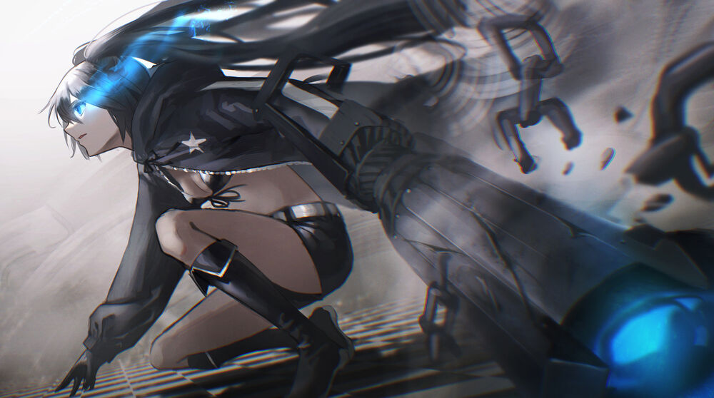 Обои для рабочего стола Black★Rock Shooter / Стрелок с Черной Скалы из одноименного аниме с оружием