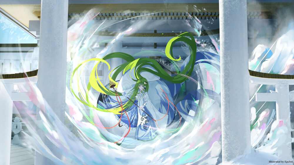Обои для рабочего стола Kochiya Sanae / Санае Кочия из серии игры Touhou Project / Проект Восток