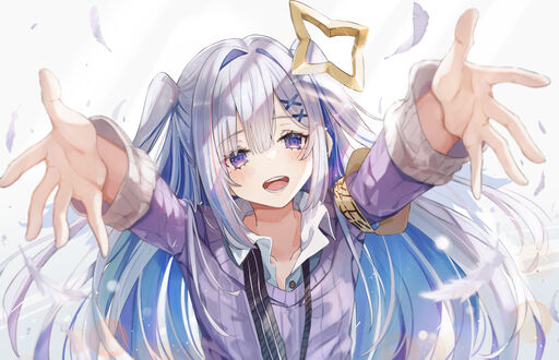 Обои на рабочий стол Kanata Amane / Каната Аманэ, Virtual Youtuber / Виртуальный Ютубер, персонаж аниме Holo no Graffiti / Граффити Холо тянет руки