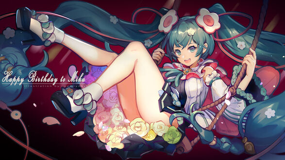 Обои на рабочий стол Vocaloid Hatsune Miku / Вокалоид Хатсунэ Мику (Happy Birthday to Miku / С Днем Рождения Мику)