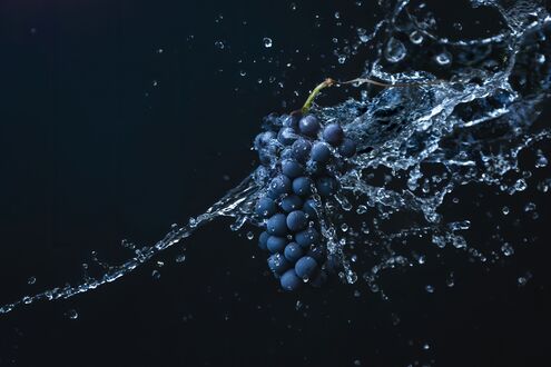 Обои на рабочий стол Кисть винограда под струей воды