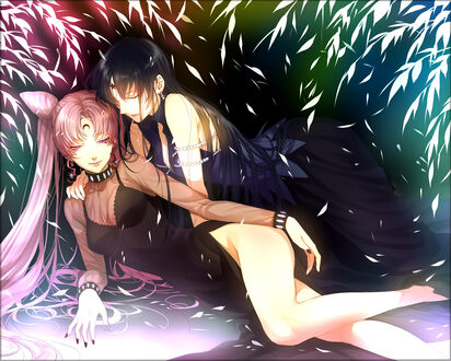 Обои на рабочий стол Black Lady / Темная Леди, Chibiusa / Малышка, Hotaru Tomoe / Хотару Томоэ, Mistress 9 / Мессия Тишины из аниме Bishoujo Senshi Sailor Moon / Красавица-воин Сейлор Мун