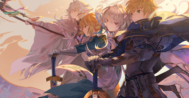 Обои на рабочий стол Merlin / Мерлин, Merlin / Мерлин, Saber / Сэйбер из игры и аниме Fate / Grand Order