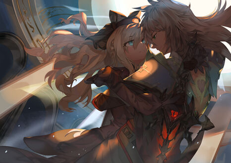 Обои на рабочий стол Berserker / Берсеркер и Kuro no Saber / Сэйбер Черных из игры и аниме Fate / Grand Order