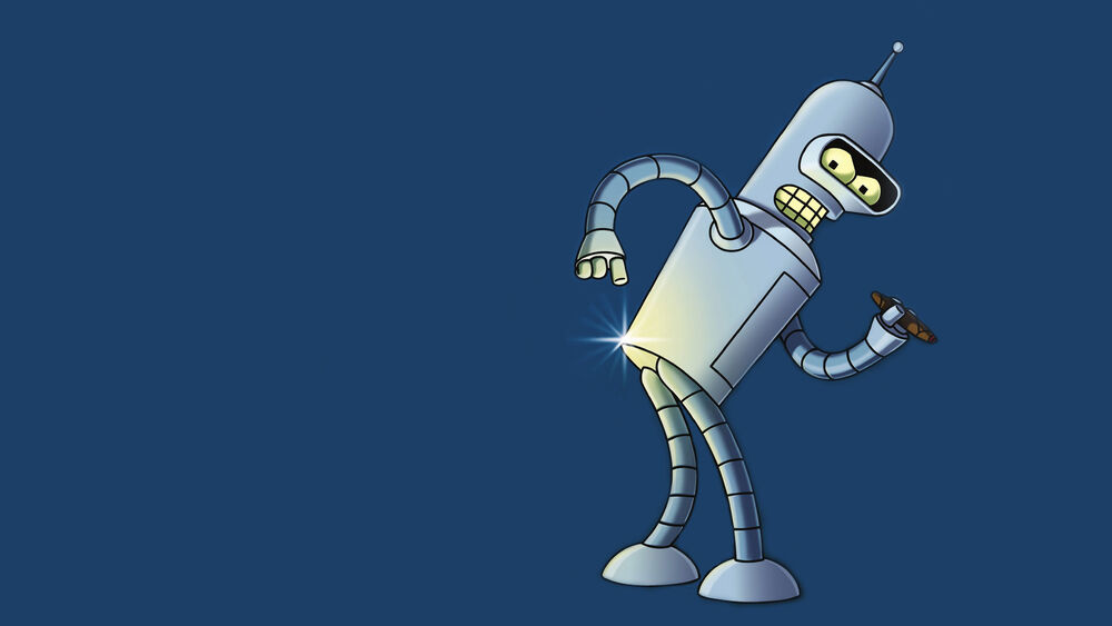 Обои для рабочего стола Робод Бендер / Bender из мультсериала Футурама / Futurama показывает свой блестящий зад