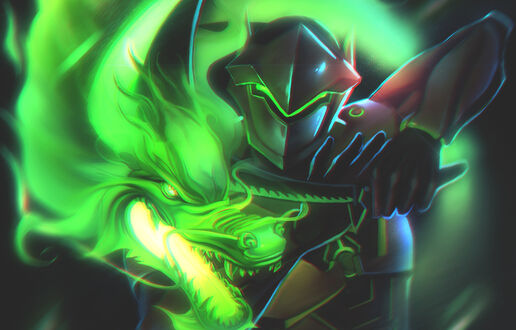 Обои на рабочий стол Genji Shimada / Гэндзи Шимада из игры Overwatch / Дозор